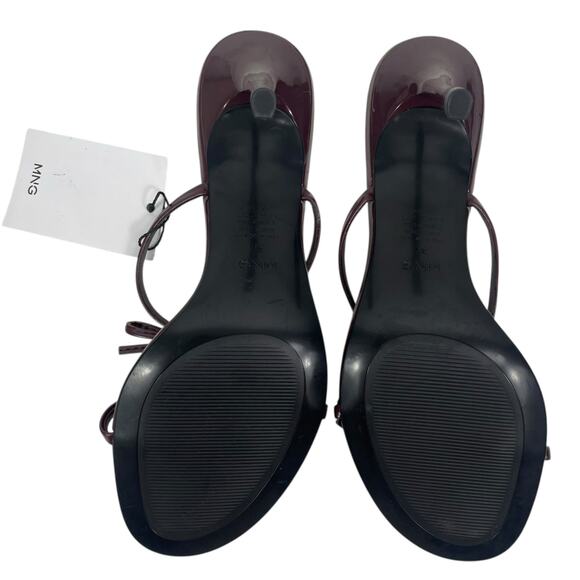 Mango MNG Morla Double Bow Strap Heeled Sandal Burgundy Size 37/ 6.5 - Picture 9 of 13